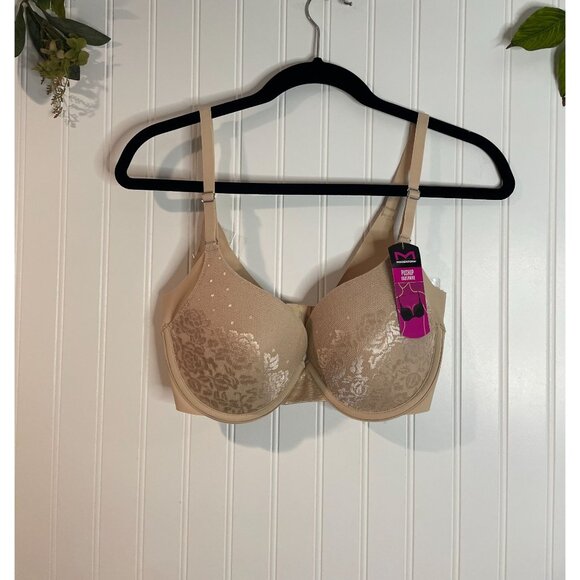 $48 NEW Maidenform Push Up Underwire Bra 36C Beige Floral Padded - Picture 1 of 7